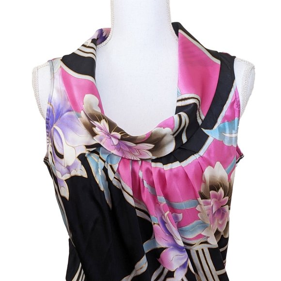 CACHE Silk Satin Top with Draped Collar in Black & Orchid Pink NWT - Picture 3 of 8